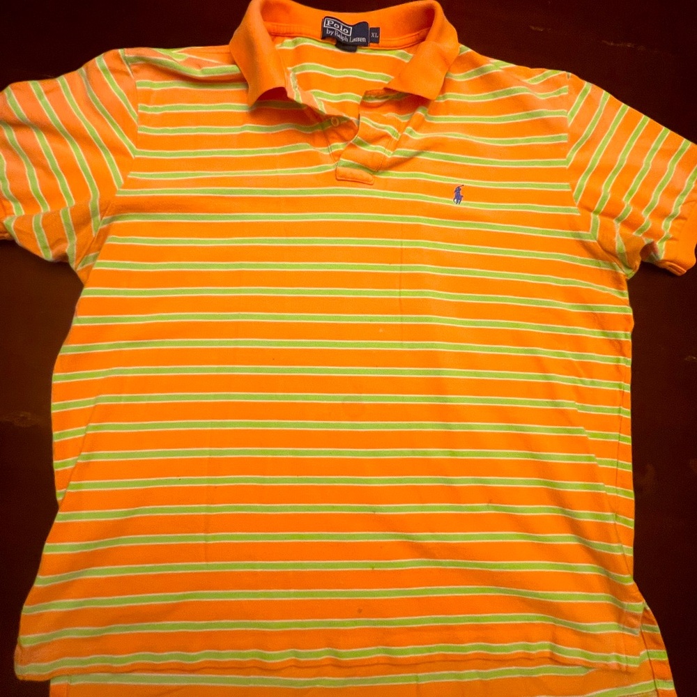 Polo by Ralph Lauren Orange and Blue Striped Polo Shirt